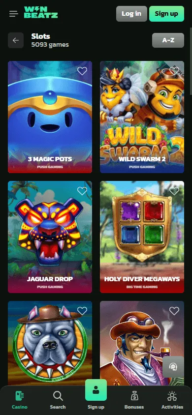 Winbeatz Casino games on a mobile device