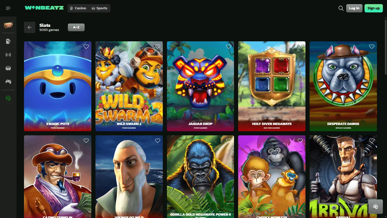 Winbeatz Casino games selection on desktop