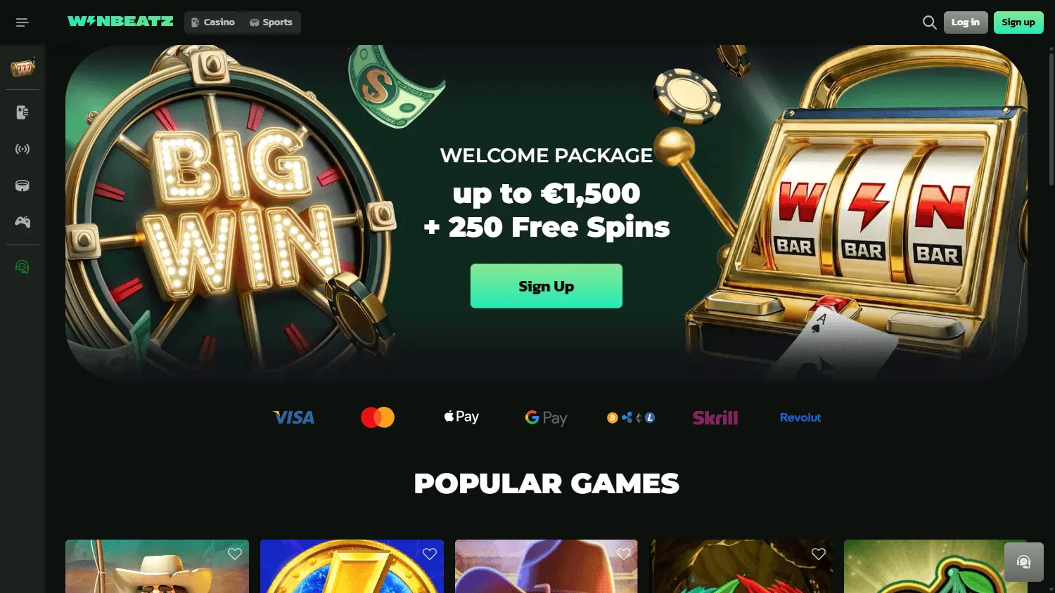 Winbeatz Casino home experience on desktop