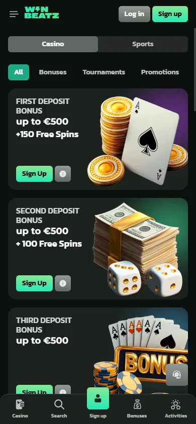 Winbeatz Casino promotions on a mobile device