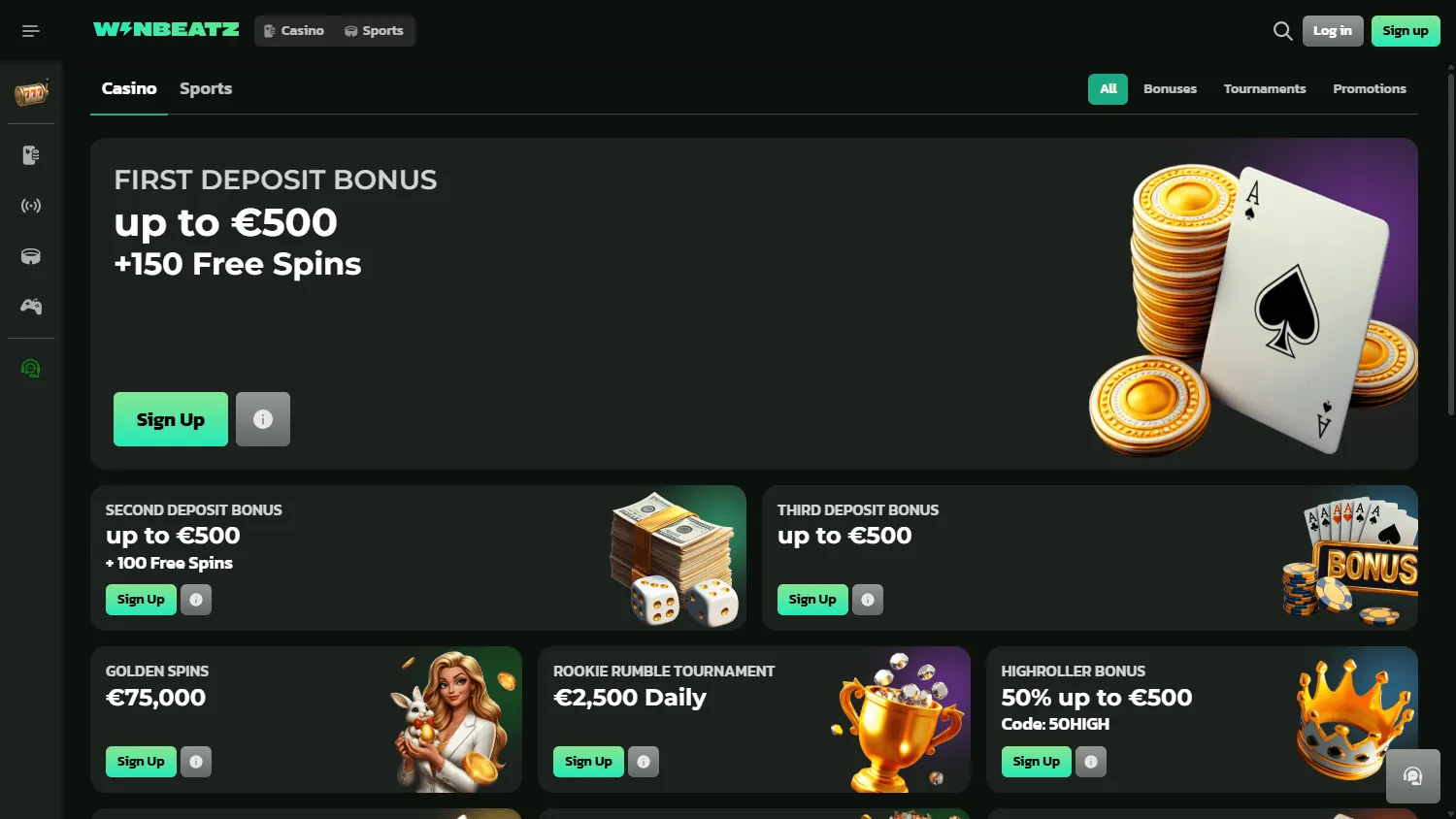Winbeatz Casino promotions on desktop